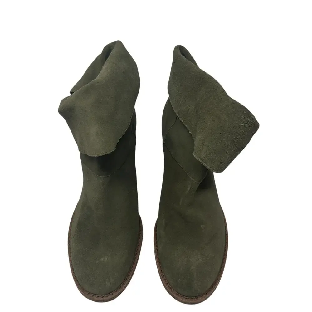 Alice + Olivia Caden Booties Boots Heeled Suede Olive Green Size‎ 40 US 10